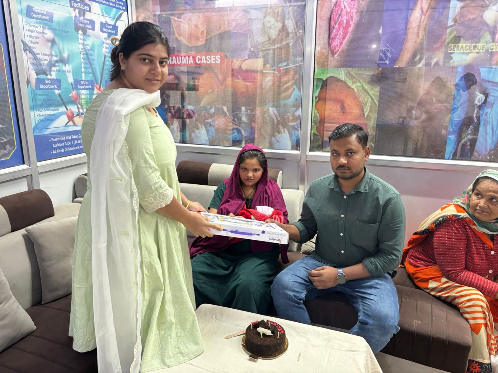 Hospital staff supporting patient family